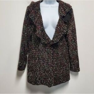 Mishca Size Black Colorful Womens large 
Ruffle Collar Knit Cardigan